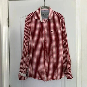 Moods of Norway Red Checked Button Down Shirt Sz L